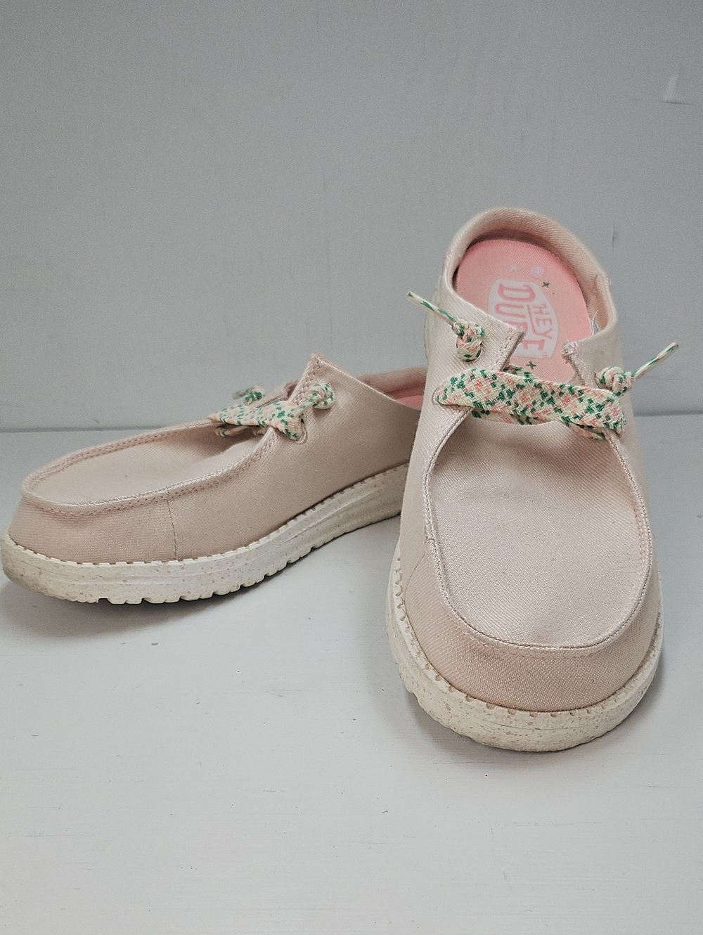 Hey Dude Women's Slip-On Sneakers in Blush Pink with Patterned Laces